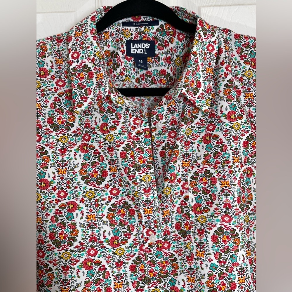 NWOT LANDS END Women’s No Iron 3/4 Sleeve Tunic Top Floral Print Size 16 - Picture 8 of 9